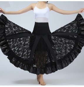 Lace patchwork big swing hem women's ladies female long length ballroom waltz tango dance skirts